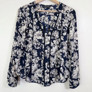 Astr Floral  Navy Slit Neck Blouse